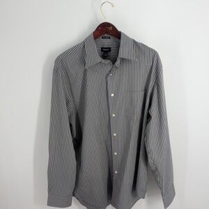 Ven Heusen Long Sleeve Striped No Iron Classic Dress Shirt White Gray Size L‎